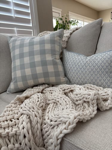 Customer photo review of Blue Gingham Pillow 22 x 22