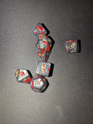 Customer photo review of Blood and Iron Acrylic Dice Set