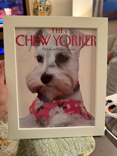 Customer photo review of Personalized Chew Yorker Pet Face Magazine Cover