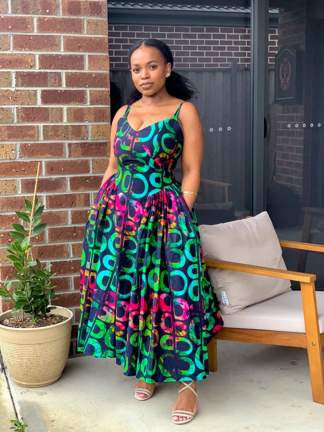 Customer photo review of KESANDU – Ankara African Print Midi Dress With Side Gathers
