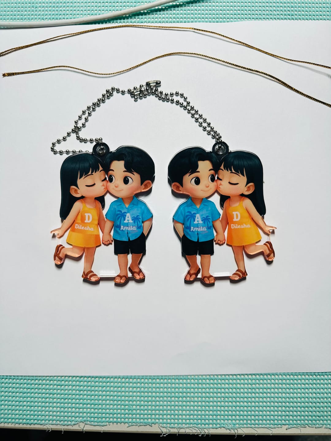 Customer photo review of Cute Cartoon Couple Summer Vibe Personalized Acrylic Ornament, Gift for him, Gift for her