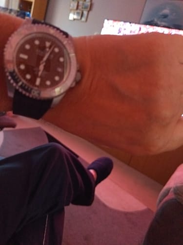 Customer photo review of Oceaneva Mens Deep Marine Explorer II Coffee Brown Damascus Steel Dial Watch Rubber