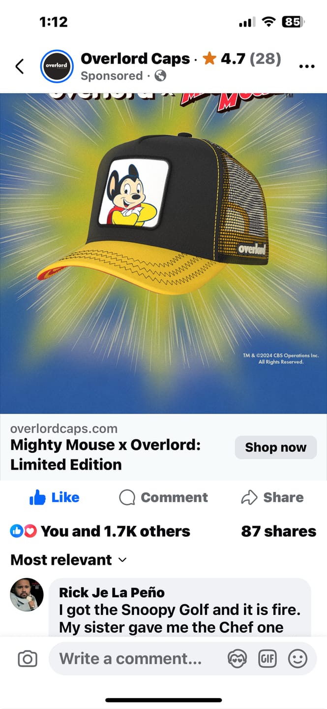 Customer photo review of OVERLORD X Mighty Mouse: Mighty Mouse Trucker Cap