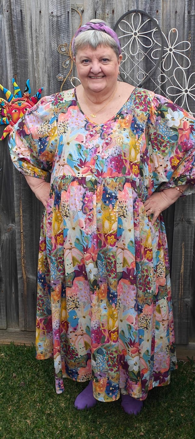 Customer photo review of Zandra Midi Dress in Pink Multi