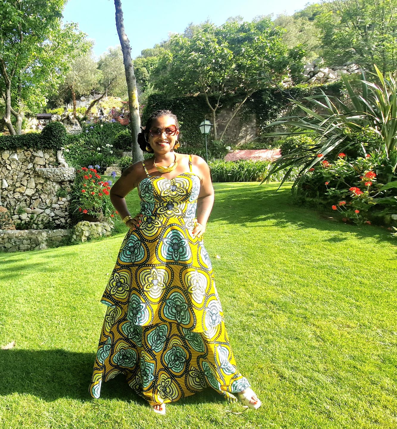 Customer photo review of TARAJI African Print Ankara Maxi Dress (Green/Blue)