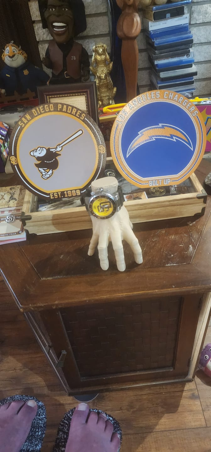 Customer photo review of Los Angeles Chargers "Double Play" On the Shelf or on the Wall Art