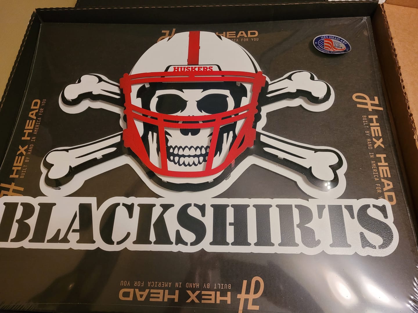 Customer photo review of Nebraska Huskers "BLACKSHIRTS" 3D Vintage Metal Wall Art