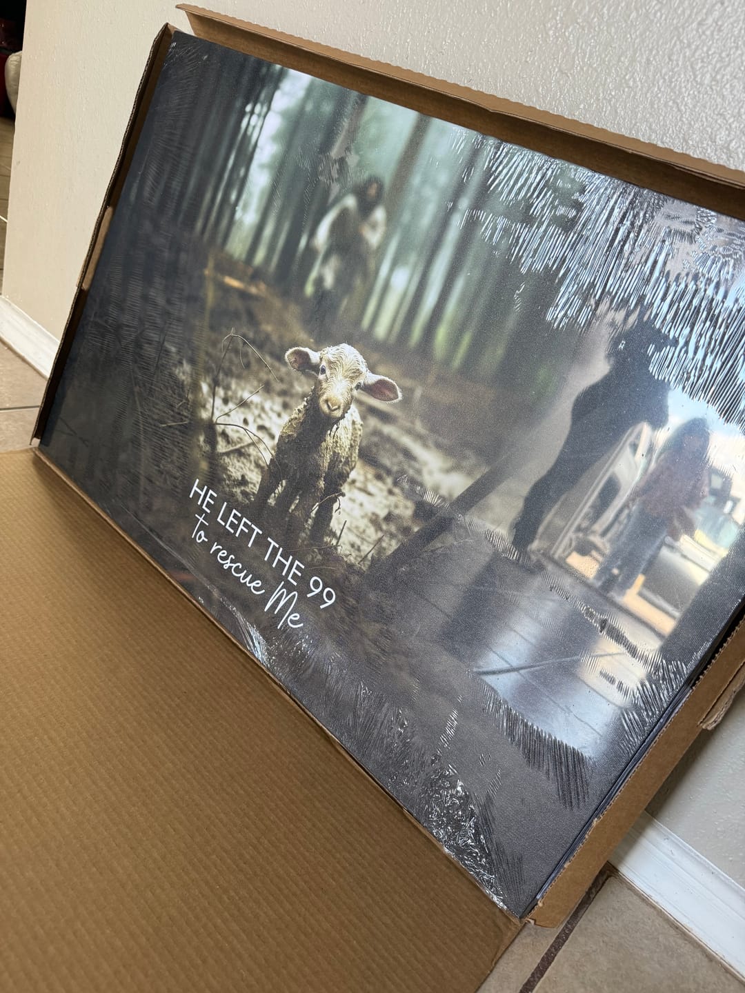Customer photo review of He Left the 99 to Rescue Me, Jesus and Lost Sheep, Wall Art Canvas