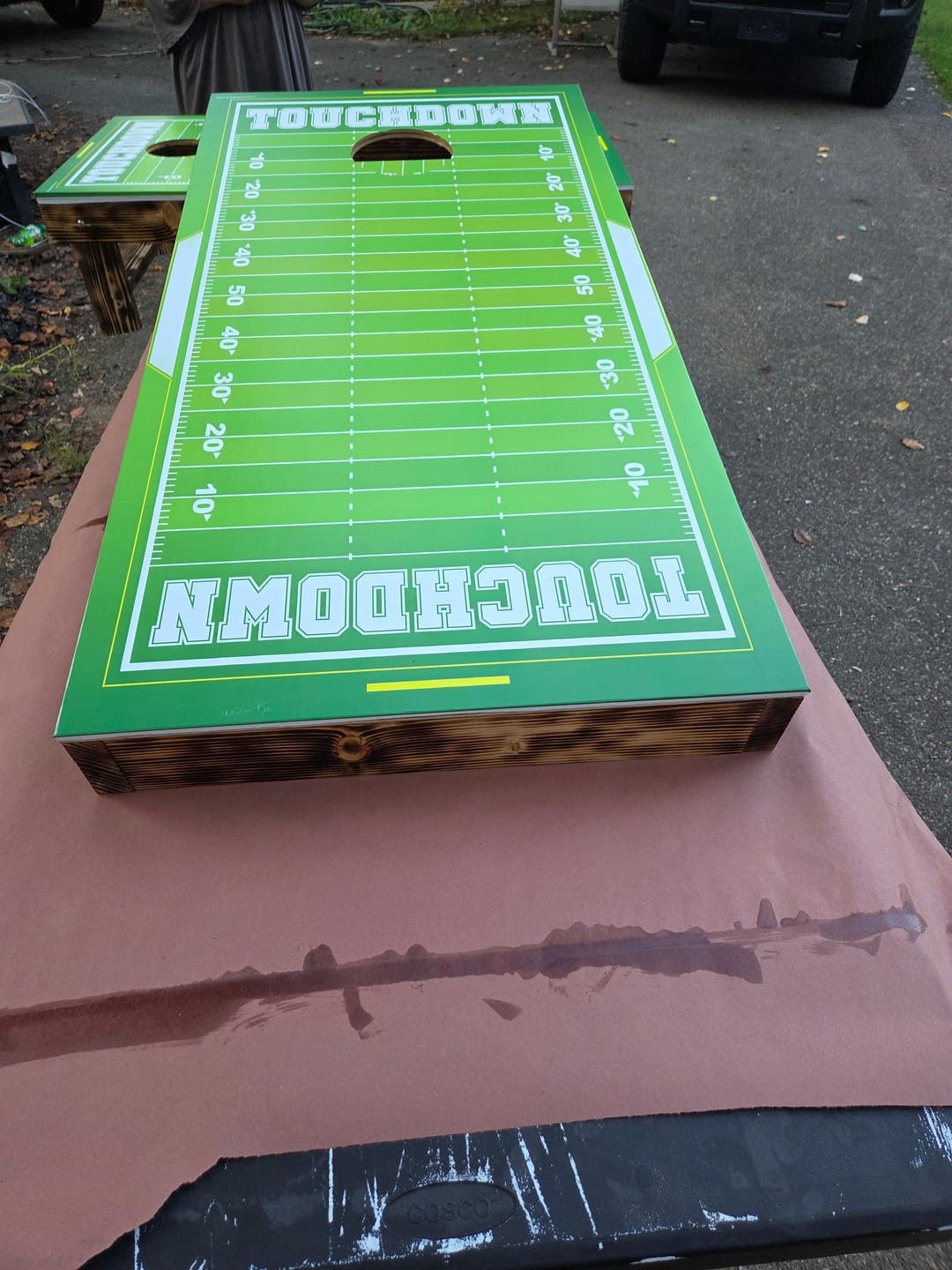Customer photo review of Football Field - Cornhole Board Wrap - Set of 2