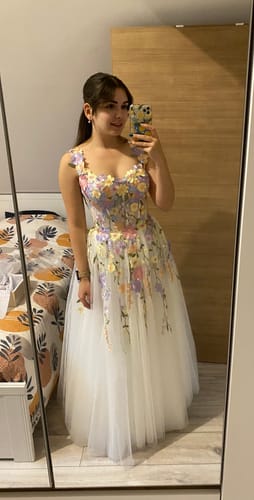 Customer photo review of Embroidery Floral Corset Ivory Dress with Removable Tie Straps