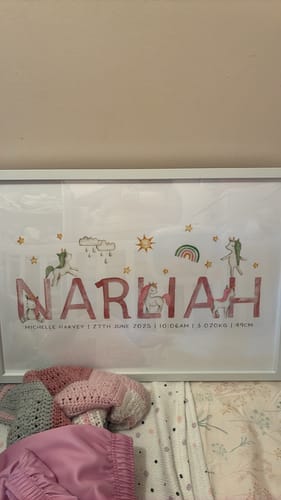 Customer photo review of Unicorn Name & Birth Print