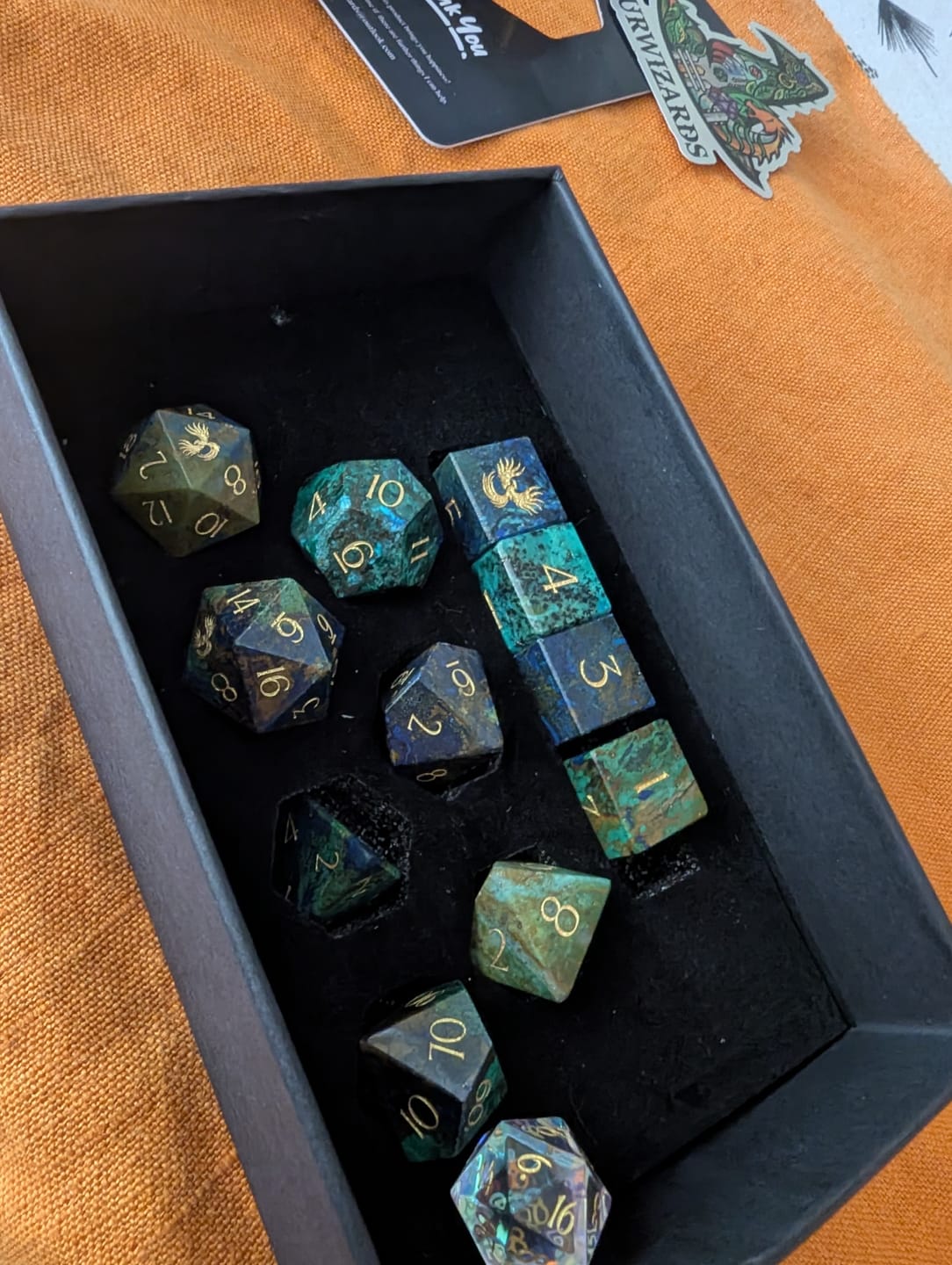 Customer photo review of URWizards D&D Azurite Engraved Dice Set(Limited edition)