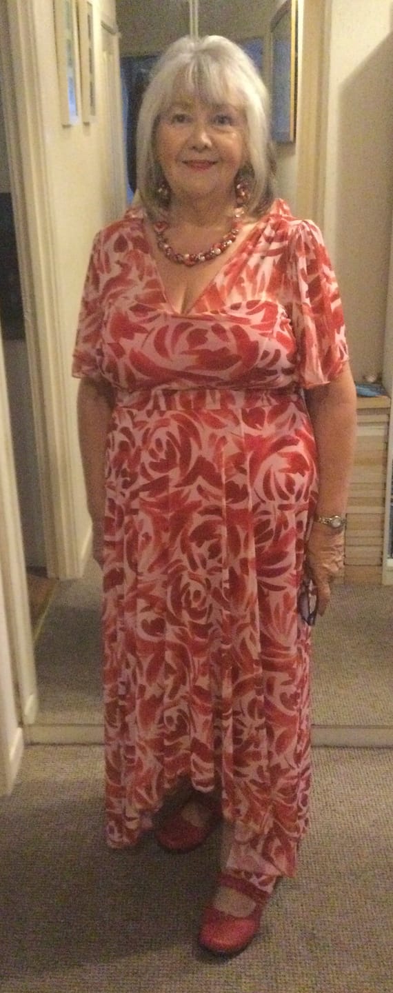 Customer photo review of Tilly Red Batique Print Angel Sleeve Sweetheart Dress