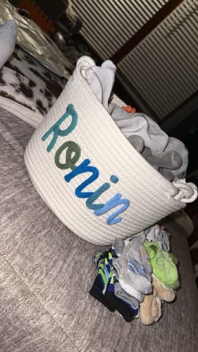 Customer photo review of Baby Knits™  Multicolor Personalized Knitted Basket