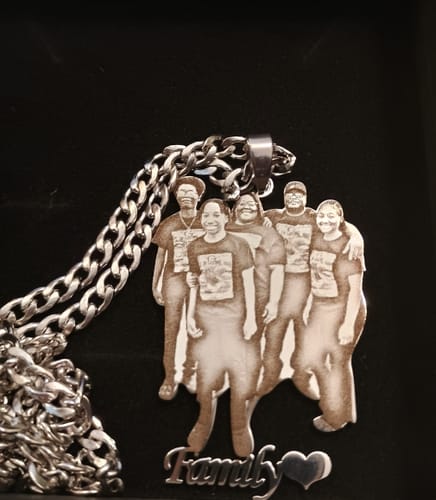 Customer photo review of Custom Photo Engraved Pendant Necklace