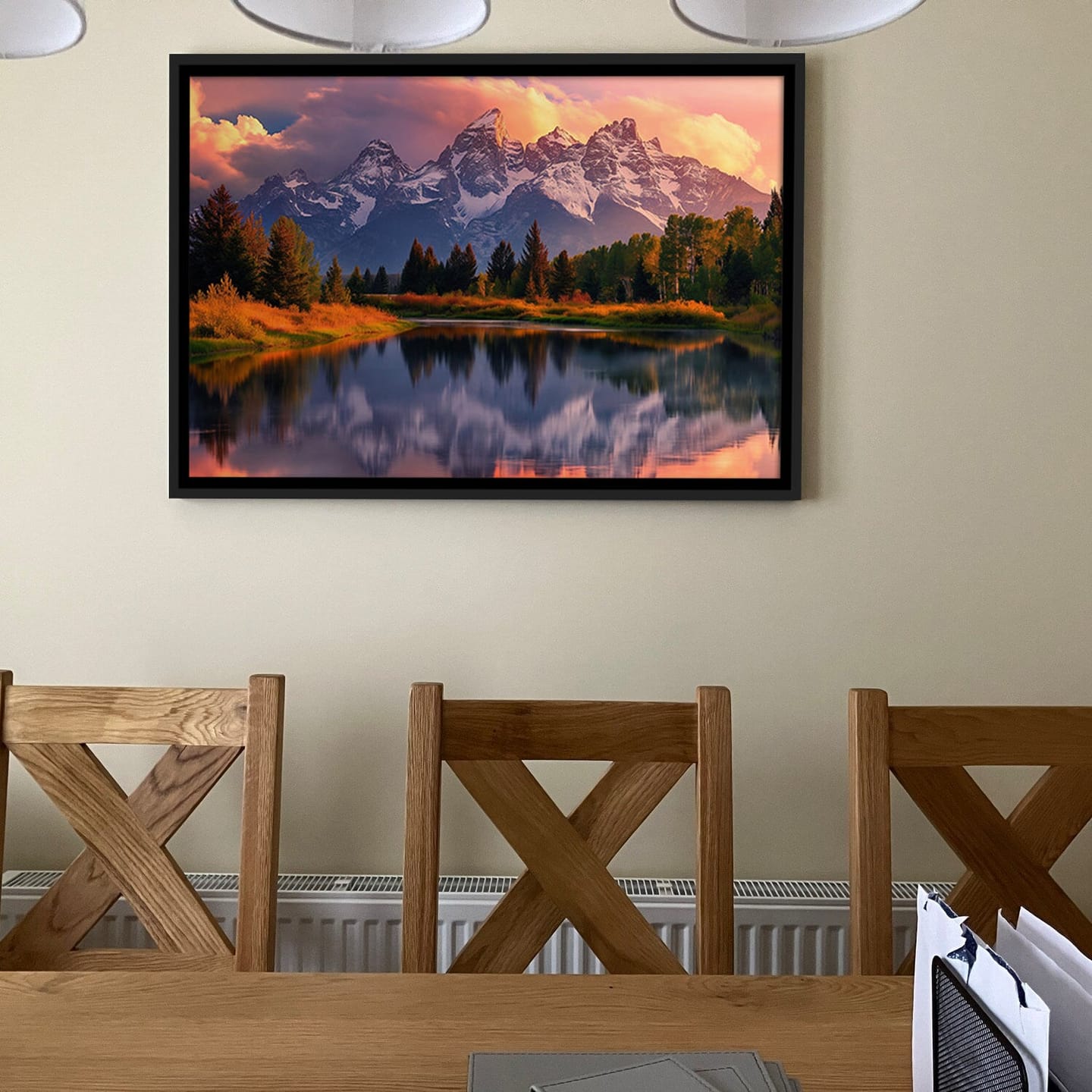 Customer photo review of Grand Teton National Park, Office Wyoming Rocky Mountains Landscape Painting, Framed Canvas Print Wall Art, Floating Frame