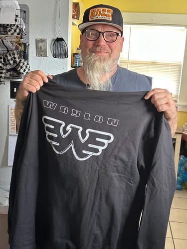 Customer photo review of Waylon Jennings Black on Black Flying W Logo Pullover Hoodie