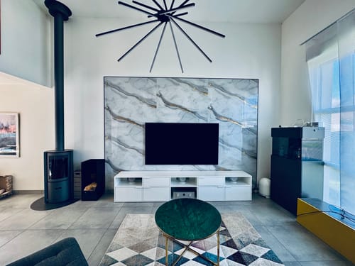 Customer photo review of Panneau Mural PVC Effet Marbre Doré – Étanche et facile à poser