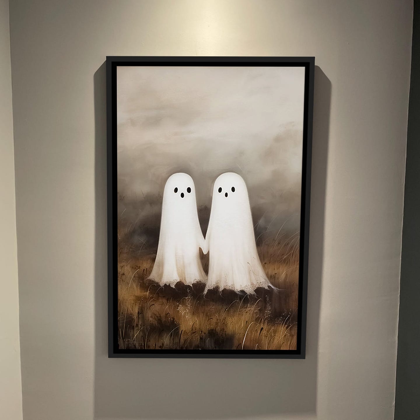 Customer photo review of Ghosts in Field Print Halloween Decor, Ghost Painting Academia , Framed Canvas Print Wall Art, Floating Frame