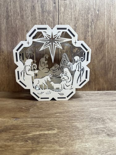 Customer photo review of Laser cut Christmas Nativity candle holder 3 bundle svg file