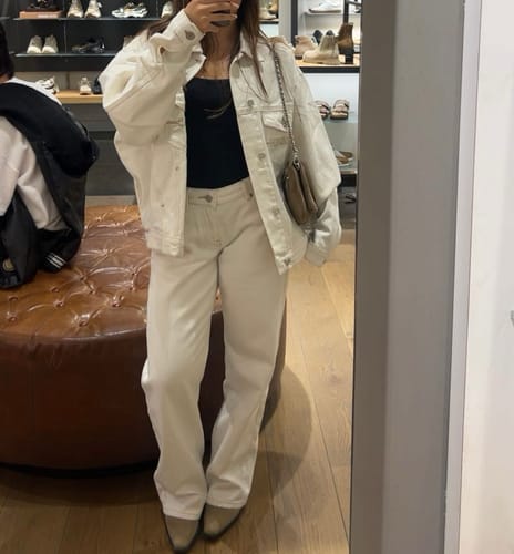 Customer photo review of LOGO STITCH DENIM JACKET OFF WHITE