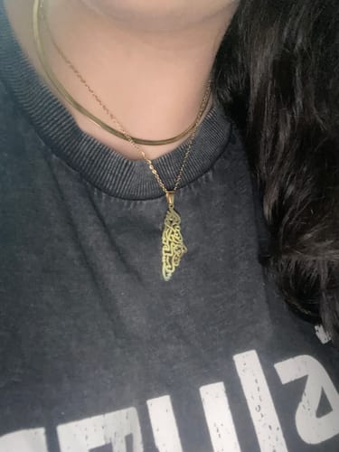 Customer photo review of Palestine Calligraphy Map Necklace