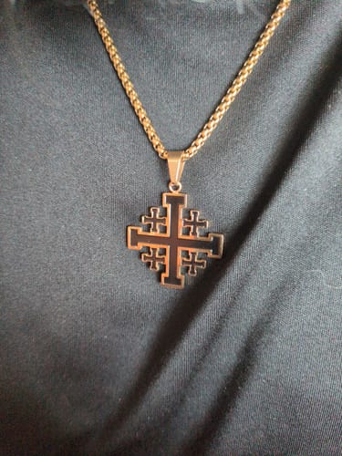 Customer photo review of Christianartworkshop Hip-hop Style Jerusalem Cross Titanium Steel Pendant Necklace