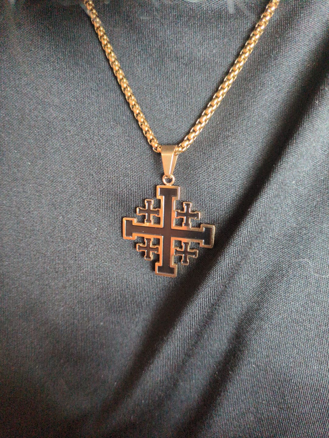 Customer photo review of Christianartworkshop Hip-hop Style Jerusalem Cross Titanium Steel Pendant Necklace