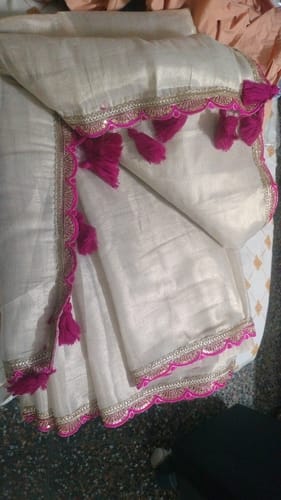 Customer photo review of Pastel Grey Sequins Embroidered Jimmy Choo Tissue Saree With Tassels