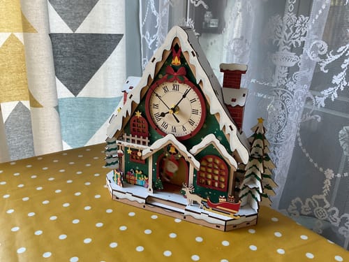 Customer photo review of Christmas Snow House – DIY Wooden Clock, 3D Puzzle Craft Kit