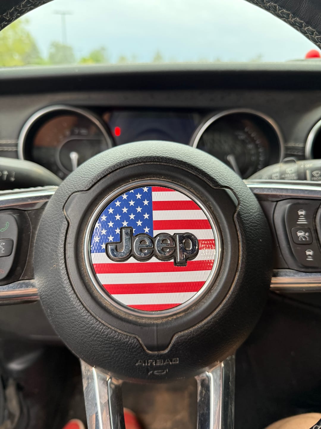 Customer photo review of American Flag Steering Wheel Decal for Jeep