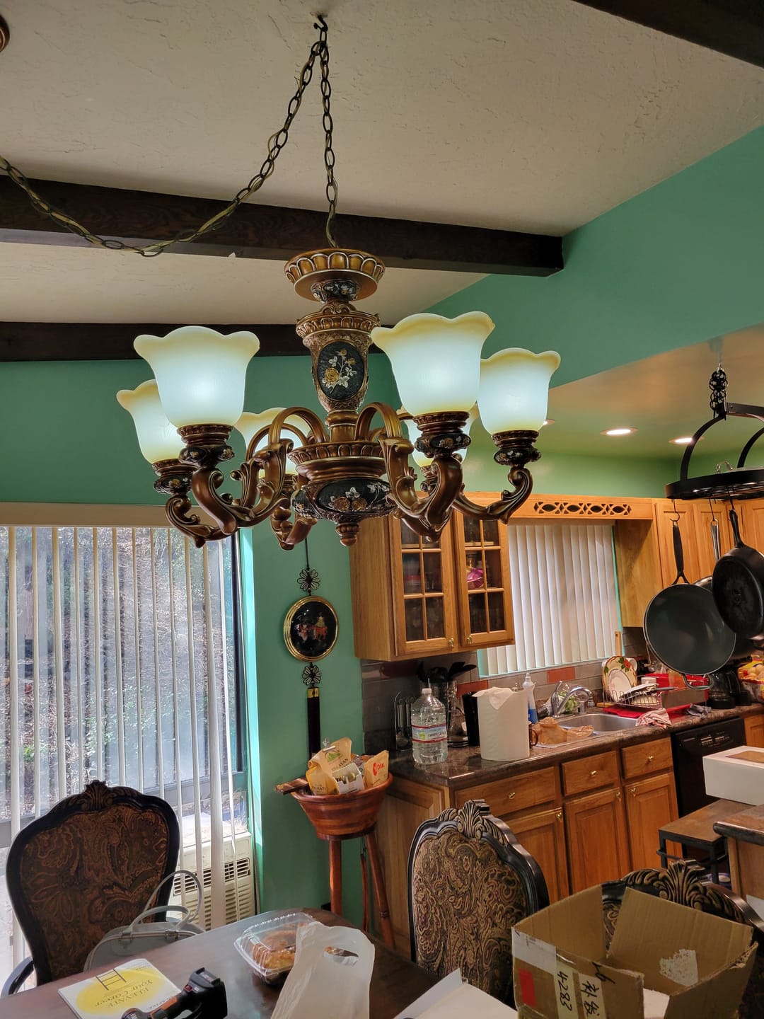 Customer photo review of Traditional Antique Bronze Chandelier with Frosted Flower Glass Shades