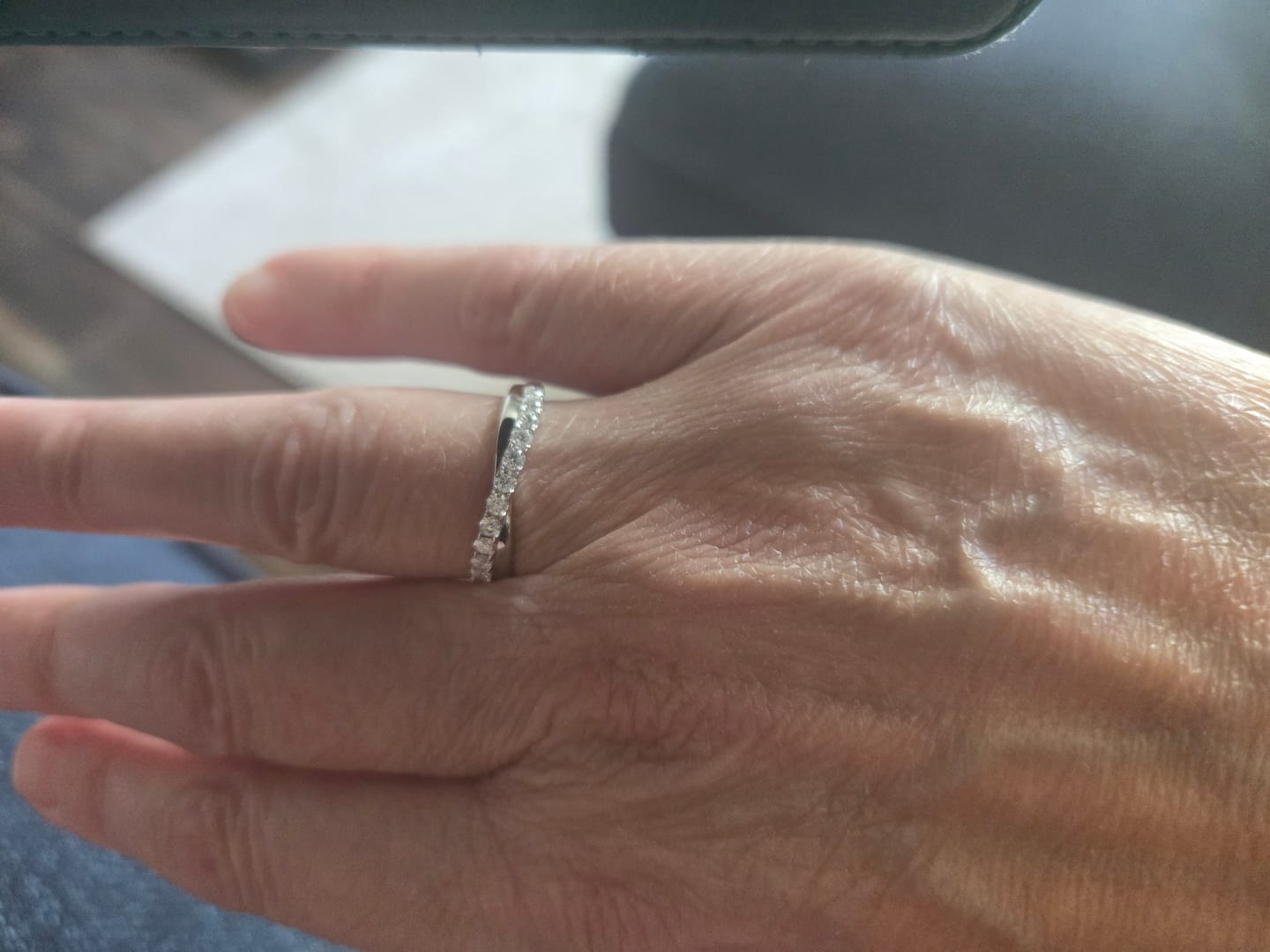 Customer photo review of Moissanite by Cate & Chloe Emerson 0.36tcw Round Cut 925 Sterling Silver 18k White Gold Plated Wedding Band