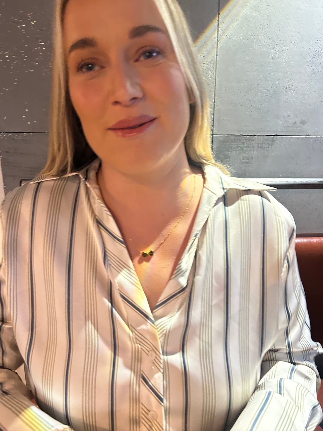 Customer photo review of Amo Heart Double Bead Necklace in Gold