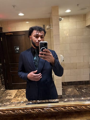 Customer photo review of Barry. Wang Black Green Floral Silk Tie Handkerchief Cufflinks Set