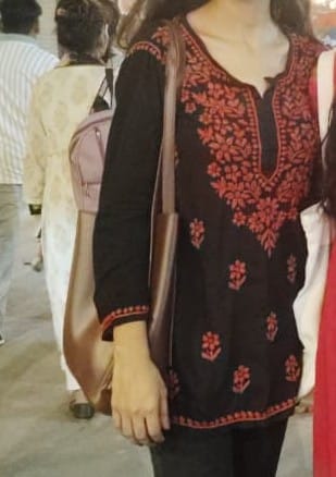 Customer photo review of Gul-E-Jahaan Black & Red Short Rayon Kurta
