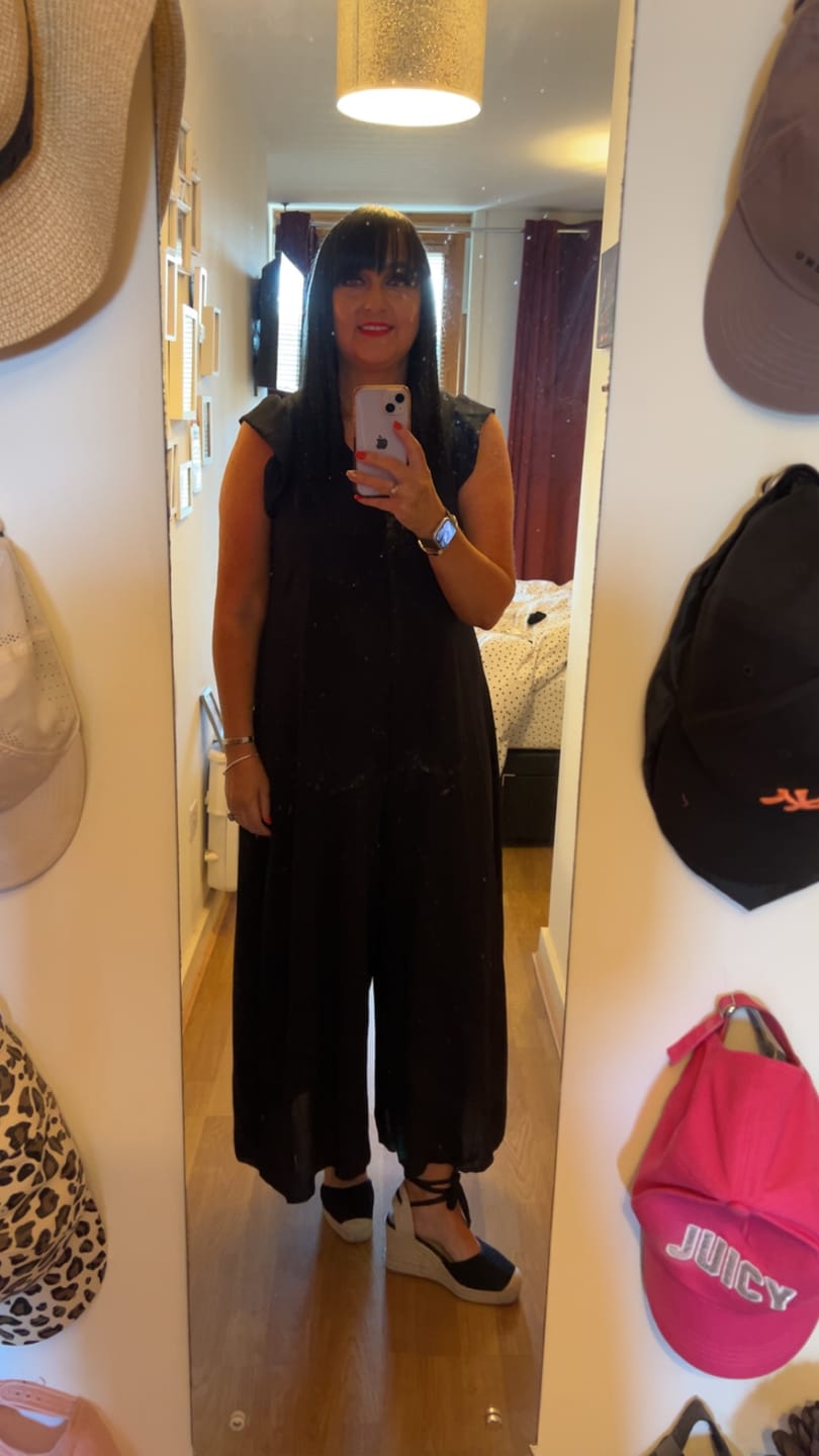 Customer photo review of Justine Black Frill Sleeve Jumpsuit
