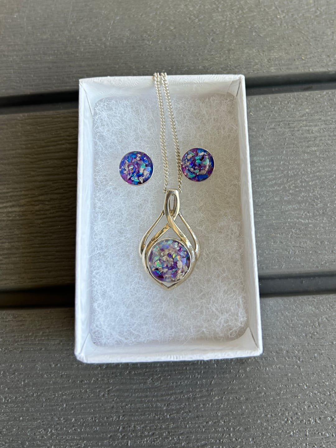 Customer photo review of Opal Stud Earrings with Infused Cremation Ash