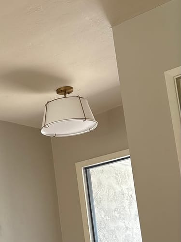 Customer photo review of Contemporary Wide Linen Drum Brass Semi Flush Mount