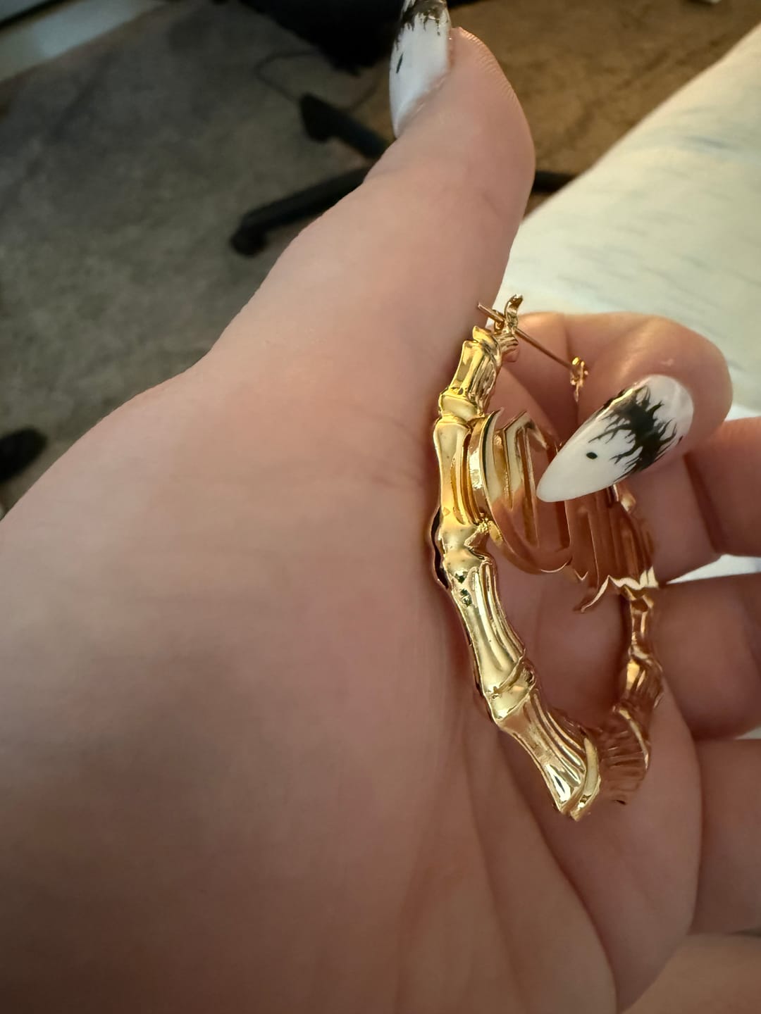 Customer photo review of Gothic Name Hoop Earrings