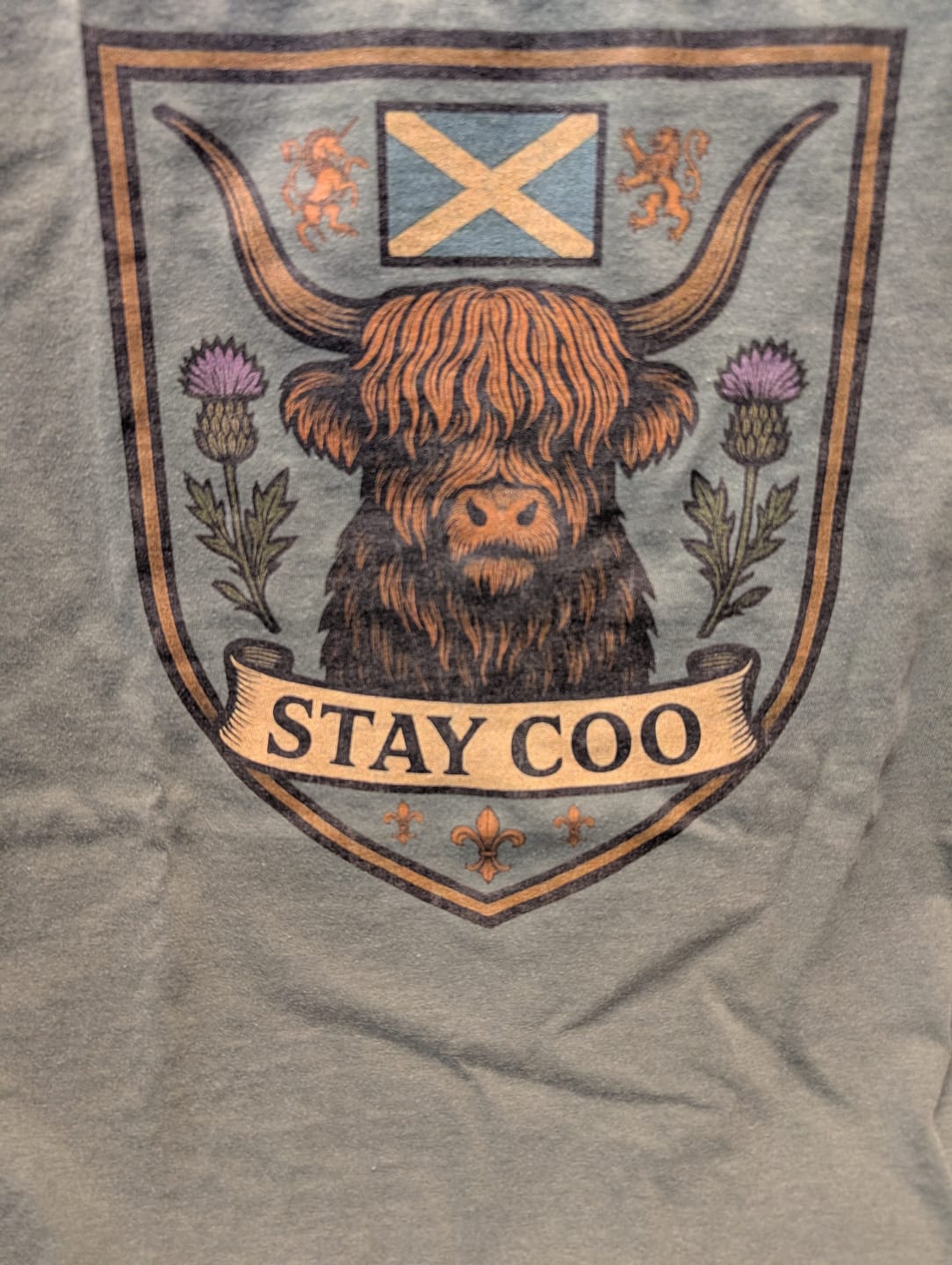 Customer photo review of Highland Cow "Scottish Heraldry" Comfort Colors T-Shirt