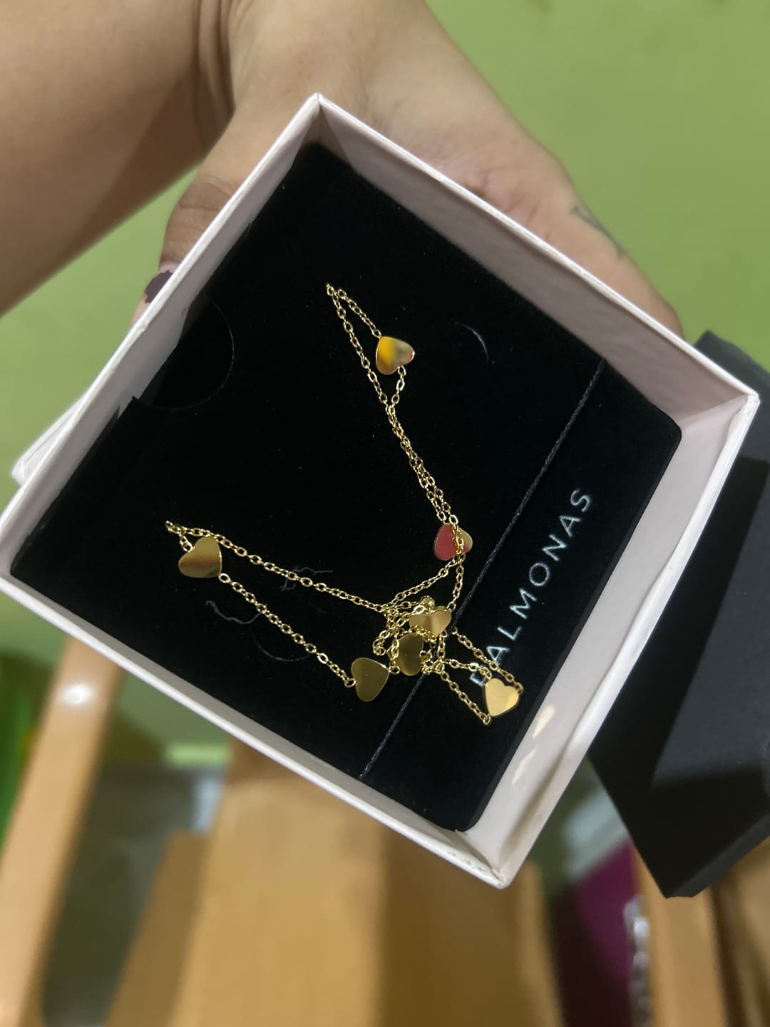 Customer photo review of Two-Layered Heart Charm Necklace