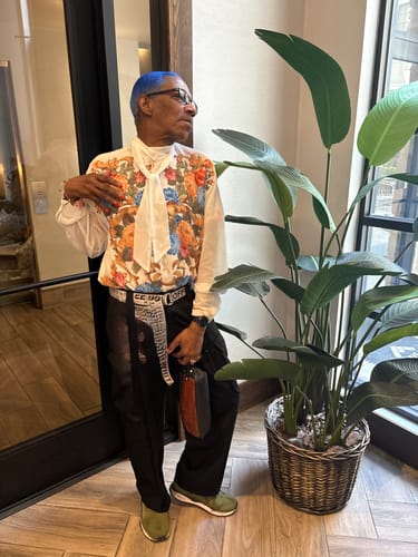 Customer photo review of Mens Floral Print Semi-Sheer Long Sleeve Shirt SKUL10568