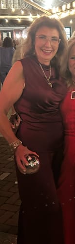 Customer photo review of Cole Satin Trousers | Burgundy