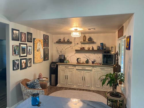 Customer photo review of Distressed 3" Thick Floating Shelves
