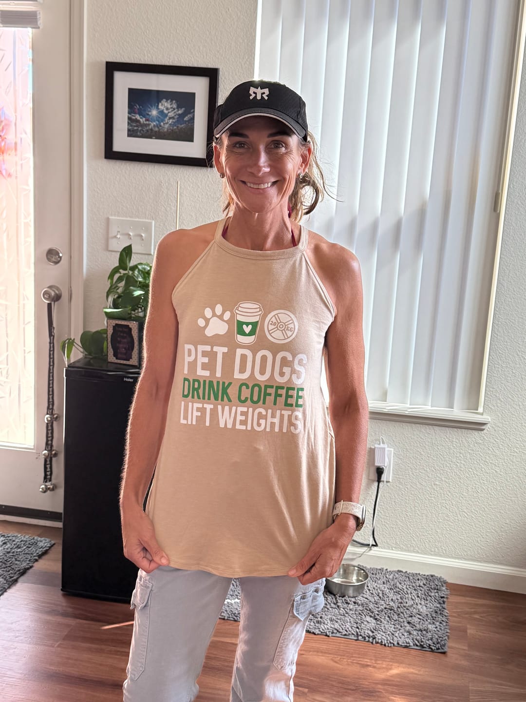 Customer photo review of Pet Dogs Drink Coffee Rocker Tank