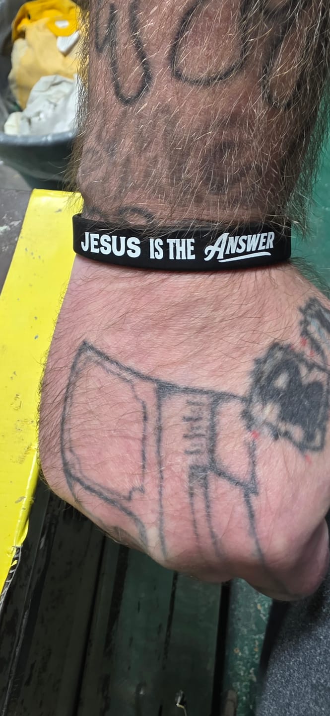 Customer photo review of Jesus Is The Answer Wristband