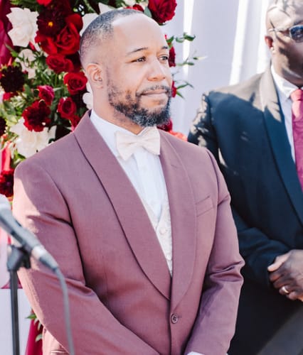 Customer photo review of Champagne Beige Paisley Jacquard Silk Men's Vest Hanky Cufflinks Tie Set