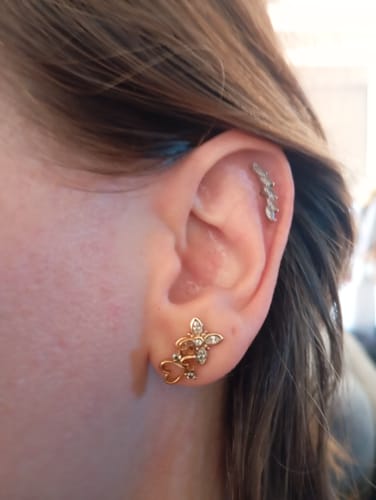Customer photo review of Boucles d'oreilles trefle plaque or