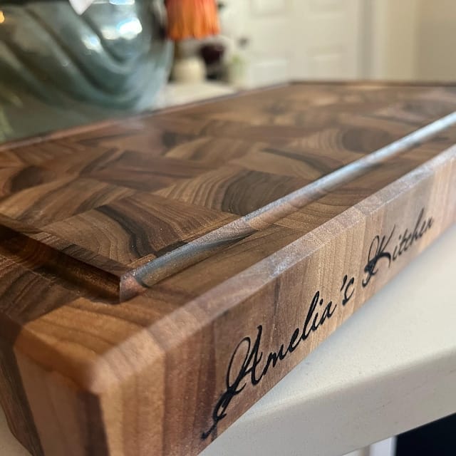 Customer photo review of Personalized Double-sided Walnut  End Grain Cutting Board